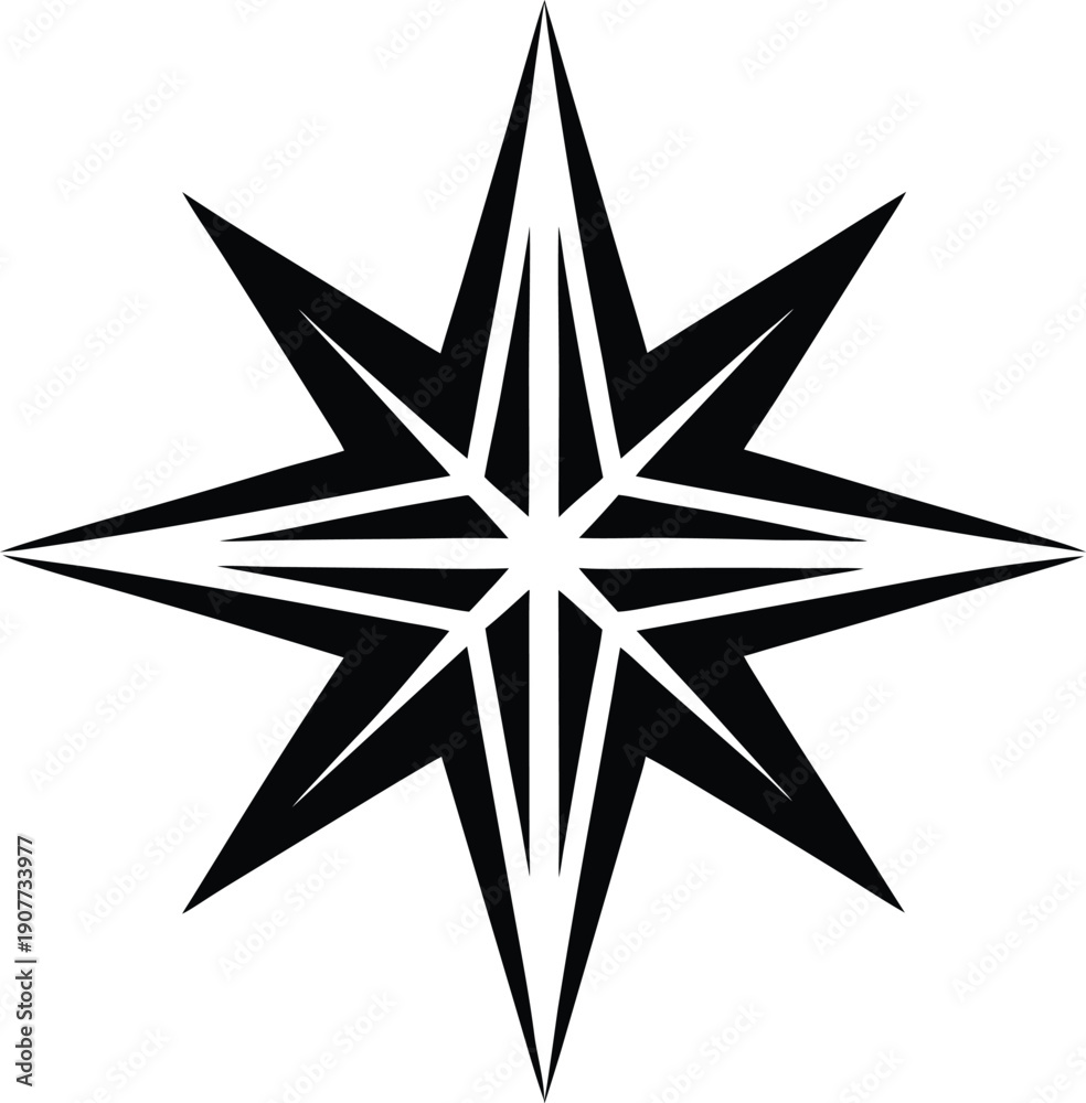 Obraz premium Stylized Eight-Pointed Star Compass Rose