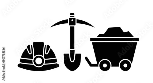 Mining Equipment and Safety Gear Icons.