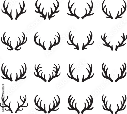 Deer antlers set isolated on white background.