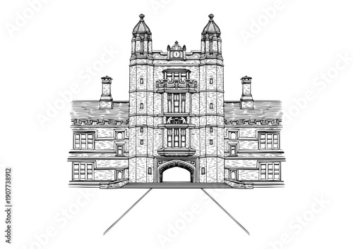 Fortress Gate Building Line Art Vector Illustration