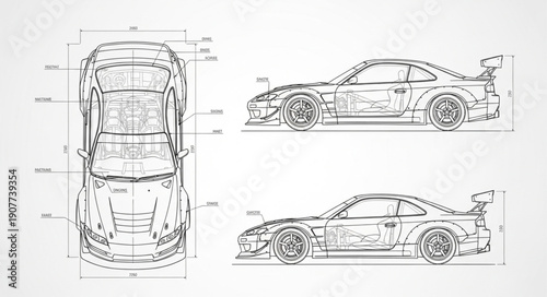 Car Blueprint Technical Drawing.