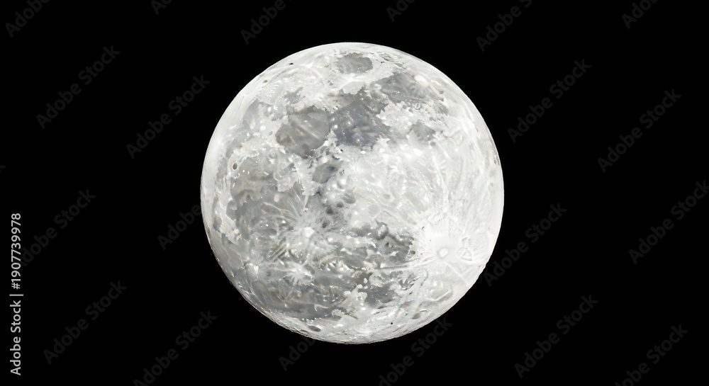 Obraz premium A breathtaking telescopic close up of the bright white full moon dominating the deep black expanse of the night sky, highlighting surface texture, glowing, phase, dramatic