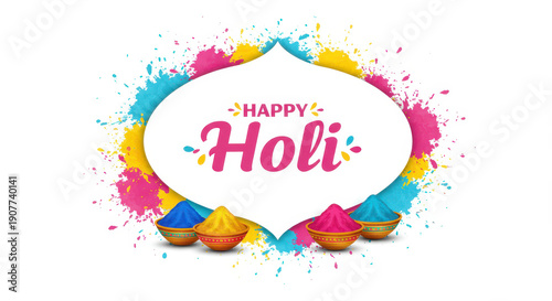 Happy Holi Festival: Vibrant Holi greetings in a riot of color, with powdered hues and celebratory spirit. This image is perfect for inviting joyful celebrations.