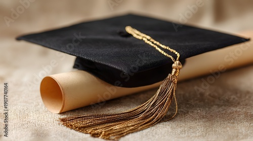 Graduation Cap and Diploma Symbolizing Academic Achievement and Success.