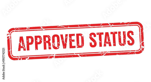 A red rectangular stamp with distressed edges displays the text approved status in bold white capital letters high quality professional detailed