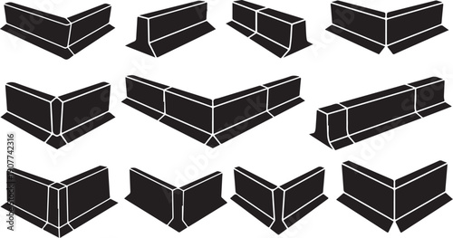 Collection of black 3D rectangular block shapes and angles