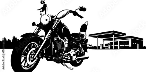 Vintage Motorcycle Vector Silhouette. A vector image of a vintage motorcycle silhouette. Single layer black and white image. Transparent background EPS version.