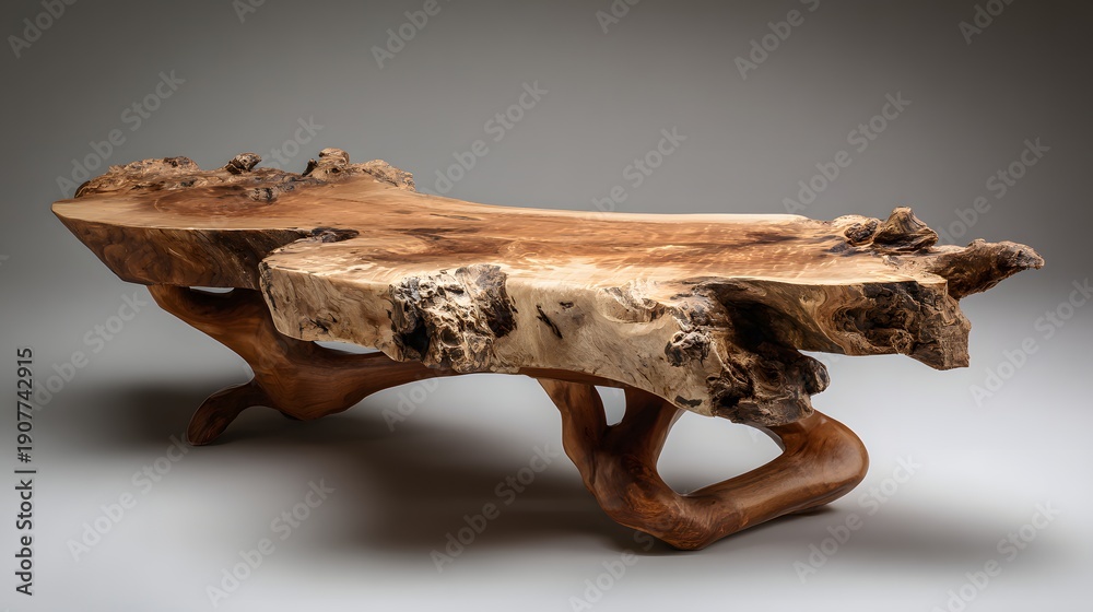 Fototapeta premium Unique Live Edge Coffee Table Crafted from Natural Wood.