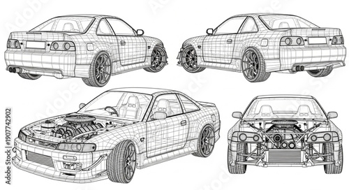 Car Drawings From Multiple Angles.