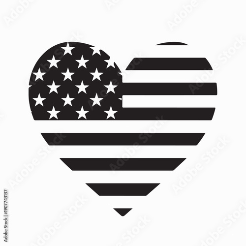 Heart Shaped USA National Flag Sticker Logo Vector on White Background