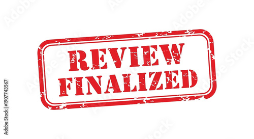 A red rectangular stamp displays the words review finalized in bold capitalized lettering indicating document approval high quality professional detailed modern