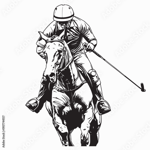 Polo Horseback Action Silhouette Vector Isolated on White Background