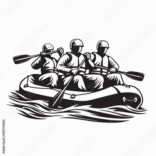 Whitewater Rafting Trip Silhouette Vector Images on White Background