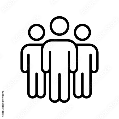 Group of three people standing together, linear icon. Teamwork, community, audience, and leadership representation. Editable stroke
