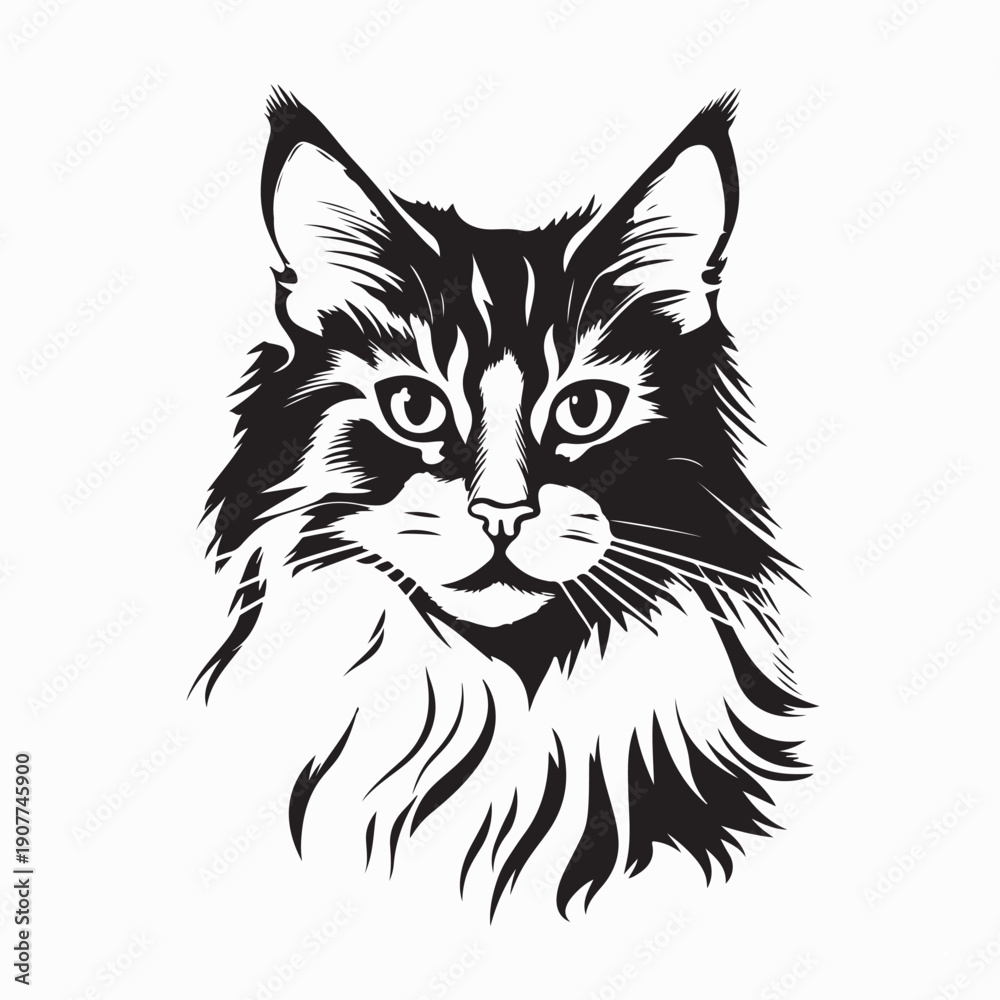 Fototapeta premium Cute Cat Face Vector Image Isolated On White Background
