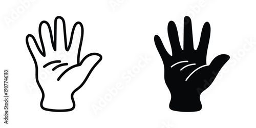 Open Palm Hand Outline and Solid Icon Illustration Vector