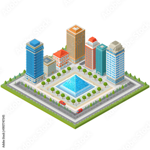 Corporate City Buildings Isometric Architecture Illustration