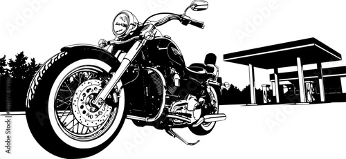 Vintage Motorcycle Vector Silhouette. A vector image of a vintage motorcycle silhouette. Single layer black and white image. Transparent background EPS version.