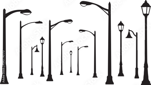 Various Street Lights on White Background Illustration Set