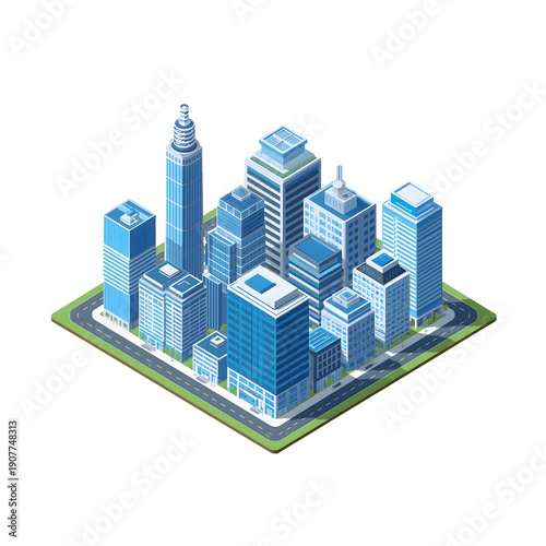 Isometric Downtown Skyline with Modern High Rise Buildings