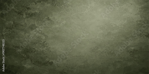 Aged green grunge background featuring a dark textured wall pattern with a rough vintage paper surface and blank copy space for antique design