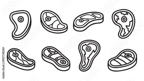 Assorted raw steak cuts isolated on transparent background