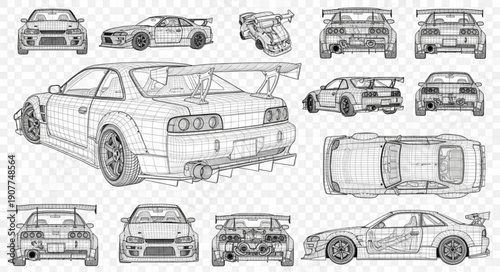 Car Sketches Various Angles Detailed.