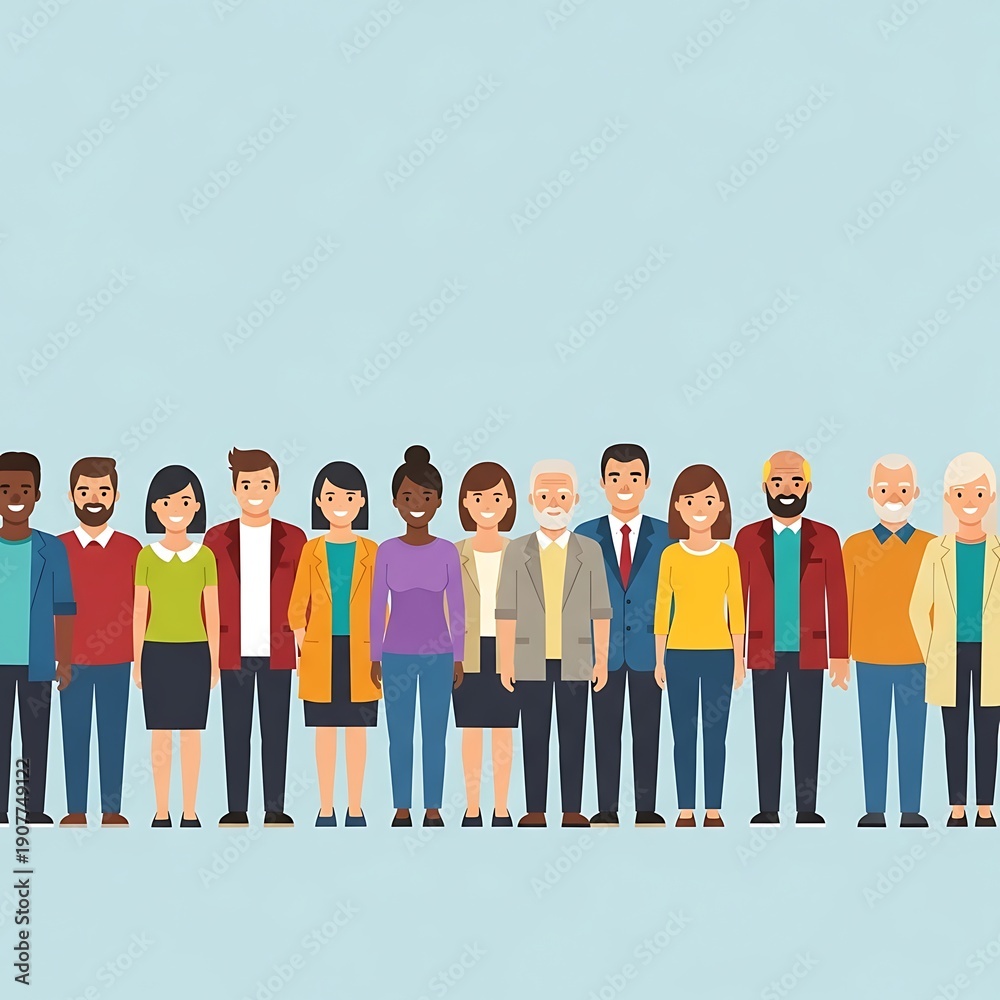 Obraz premium Diverse group of people standing together in a row, united and connected