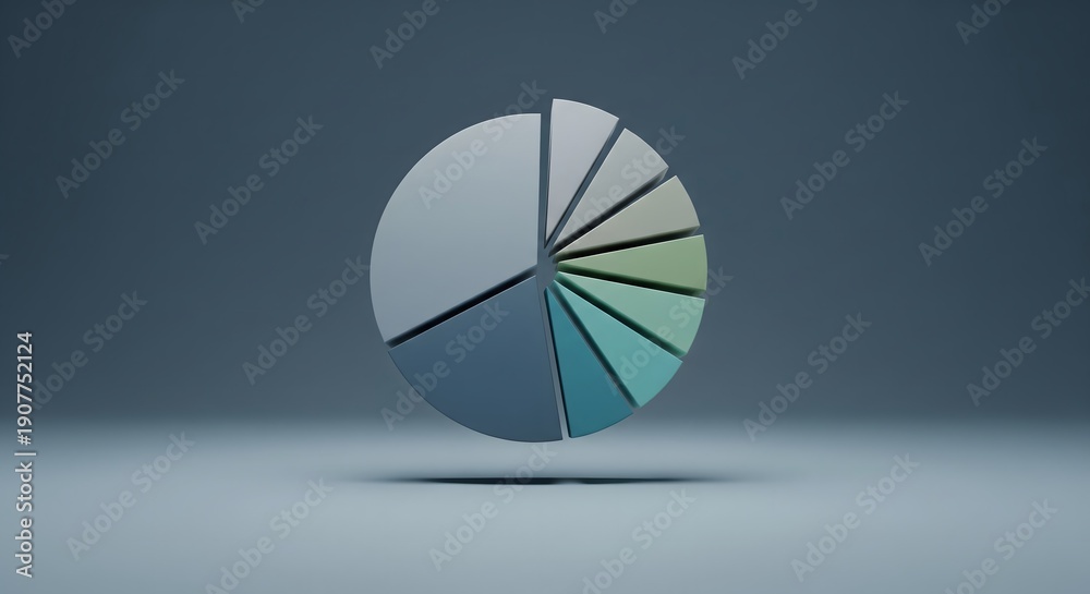 Fototapeta premium Abstract pie chart illustration with multiple segments on a gradient background.