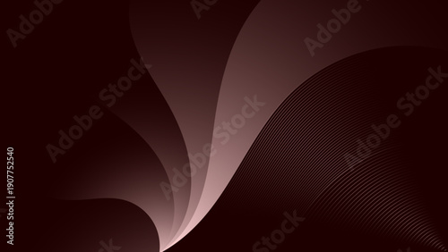 Sophisticated flowing silk waves and fine lines in rose gold and maroon gradient for fashion or beauty backdrop