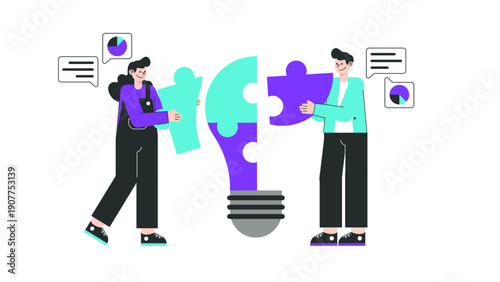 Team members assembling a lightbulb puzzle to find a creative solution