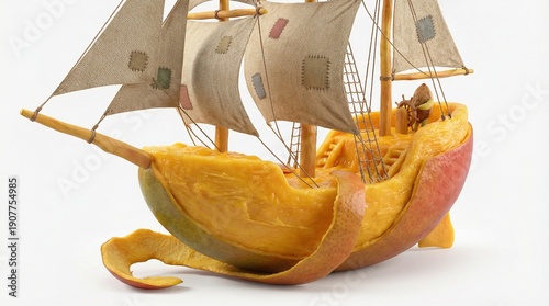 Mango Sailing Ship Detail for Surreal Fruit Maritime Transport Branding 3D Illustration