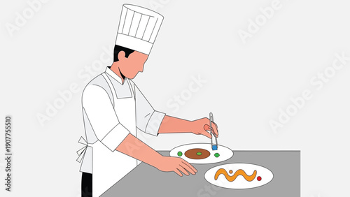 Professional chef plating gourmet dishes with precision and care