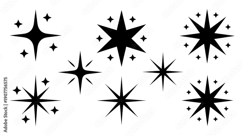 Obraz premium Assortment of black starburst and sparkle graphic icons