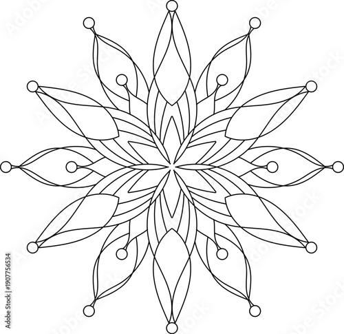 Flower for simple coloring book for adults, seniors and beginners. Digital drawing, floral, oriental, book page