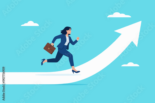 Business Woman Running Forward