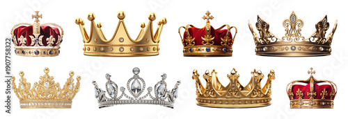 PNG Elegant crowns in various styles on transparent background