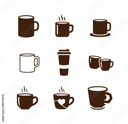 collection of various coffee and tea cups icons in different styles and designs