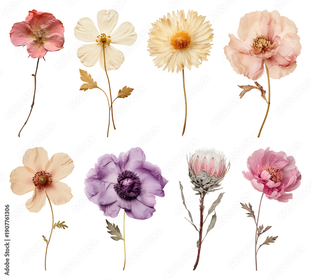 Fototapeta premium PNG Elegant pressed flowers collection on transparent background
