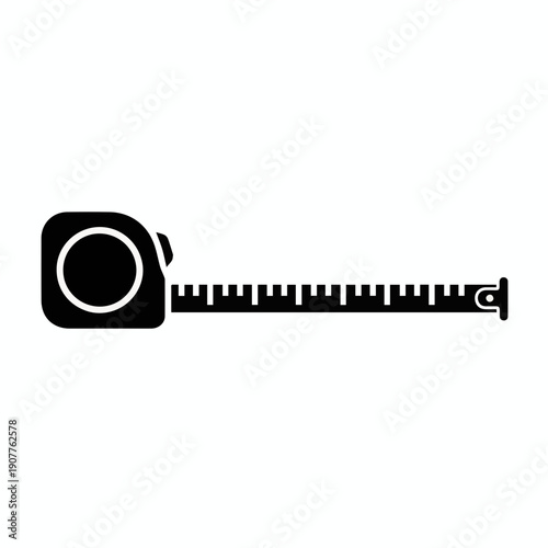 icon featuring a retractable measuring tape with the yellow/metal blade extended. Perfect for construction, DIY, interior design, and tailoring projects. High-contrast vector design suitable for web 