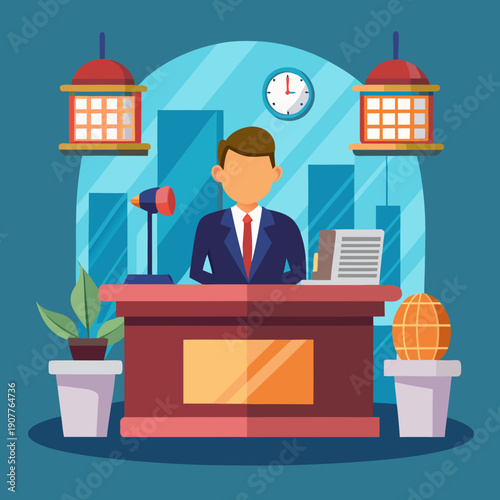 News Anchor Presenting Live News in Television Studio Illustration