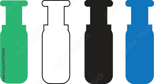 Set of four different colored dropper bottles with transparent background for design projects