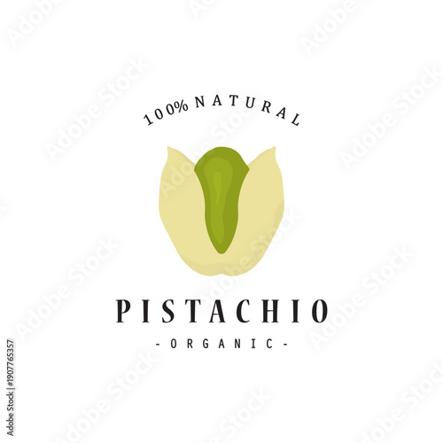 Pistachio Nut organic logo design illustration. 100% natural