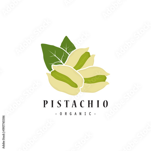 Pistachio Nut organic logo design illustration. 100% natural