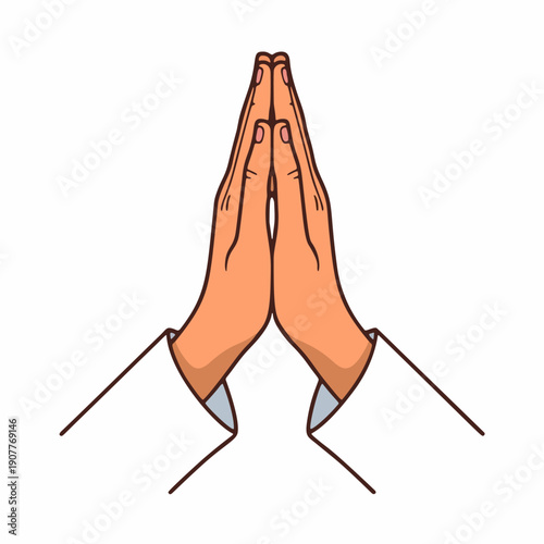 Pair of Hands Pressed Together in Prayer or Greeting Vector