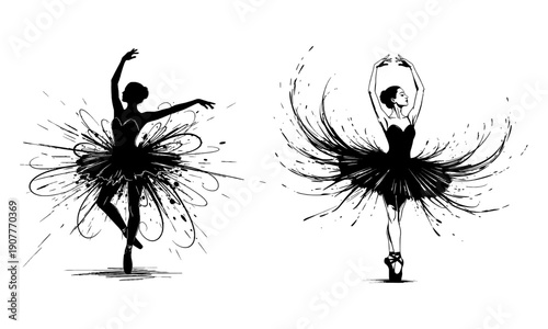 Artistic ballerina silhouette set with splash effect