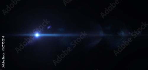 Cosmic blue lens flare streak across cinematic black space, abstract sci fi light beam design, contrast glow for futuristic digital backgrounds and motion FX
