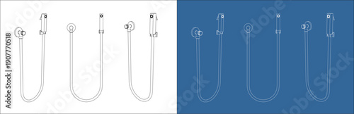 Complete Bidet Washer Sprayer  Set Technical Drawing Blueprint Collection