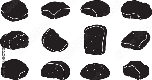 Various Shapes and Textures of Black Bread Illustrations