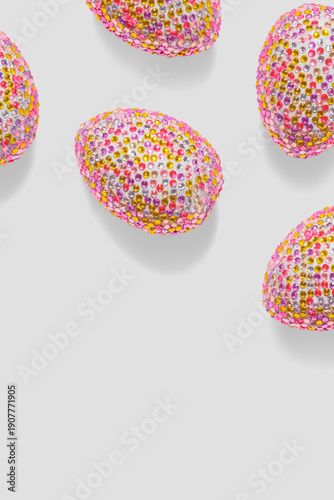 Photography Pink sparkling easter eggs festive background